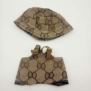 Labubu Doll Clothes Set Monogram Canvas Bucket Hat and Buckle Vest Accessories